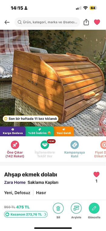 Karaca Ahşap kaliteli malzemeden ekmek dolabı