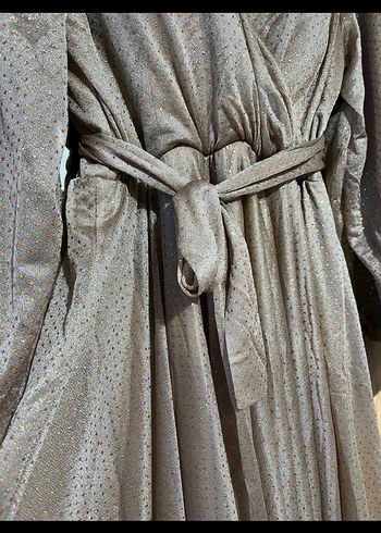 Bej Uzun Kollu V Yaka Drapeli abiye - Görsel 3