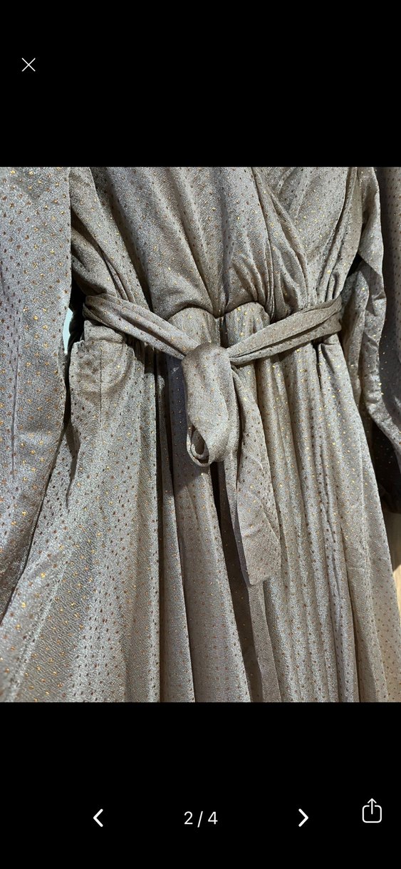 Bej Uzun Kollu V Yaka Drapeli abiye - Görsel 3