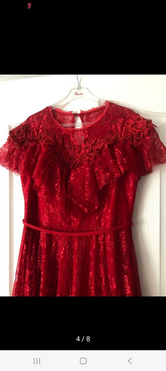 kırmızı dantelli abiye - Görsel 3