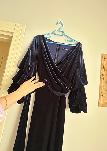 Kadife Lacivert Kadın abiye - Görsel 5