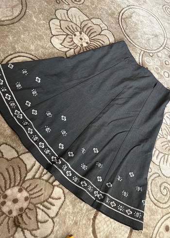 Gri Nakışlı Midi Kadın Etek - Görsel 2