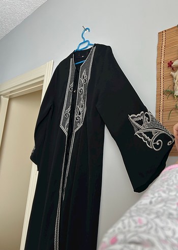 Nakışlı Siyah Kadın haşema pardesü - Görsel 2