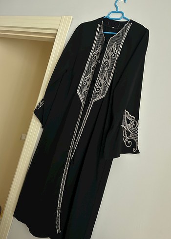 Nakışlı Siyah Kadın haşema pardesü - Görsel 4