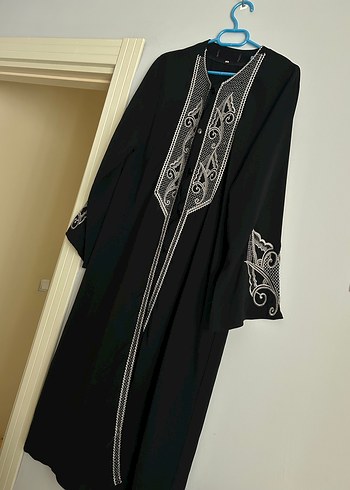 Nakışlı Siyah Kadın haşema pardesü - Görsel 5