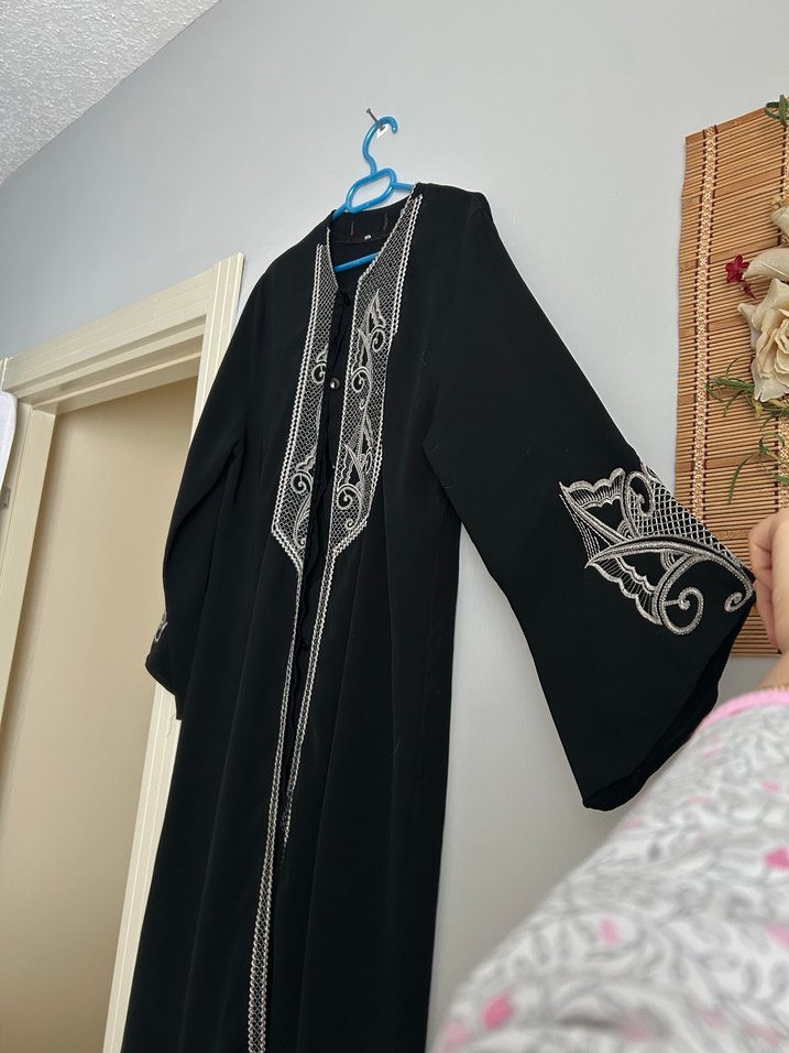 Nakışlı Siyah Kadın haşema pardesü - Görsel 2