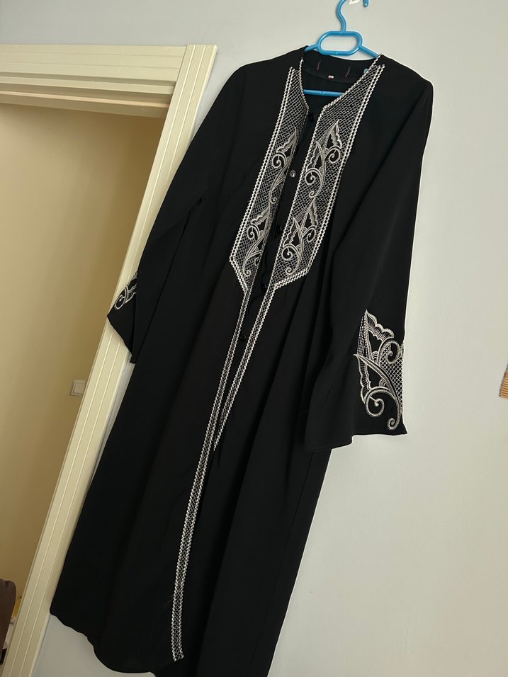 Nakışlı Siyah Kadın haşema pardesü - Görsel 4