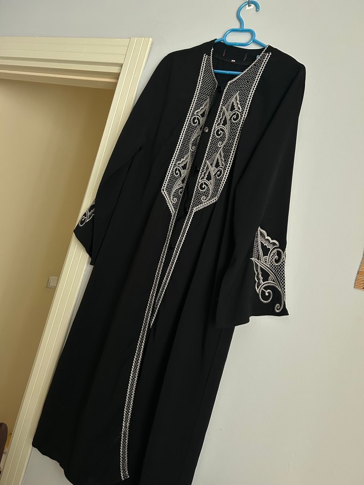 Nakışlı Siyah Kadın haşema pardesü - Görsel 5