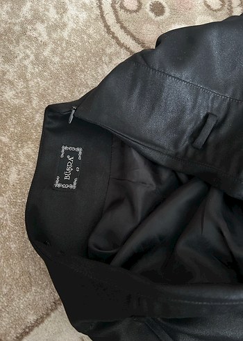 Siyah Deri simli Pileli Uzun Etek - Görsel 4