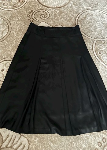 Siyah Deri simli Pileli Uzun Etek - Görsel 2
