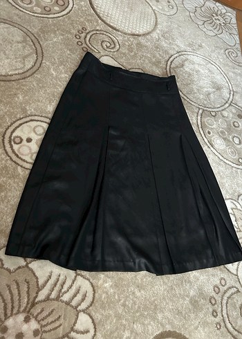 Siyah Deri simli Pileli Uzun Etek - Görsel 3