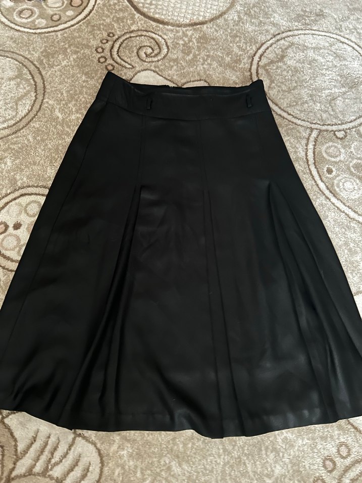 Siyah Deri simli Pileli Uzun Etek - Görsel 2
