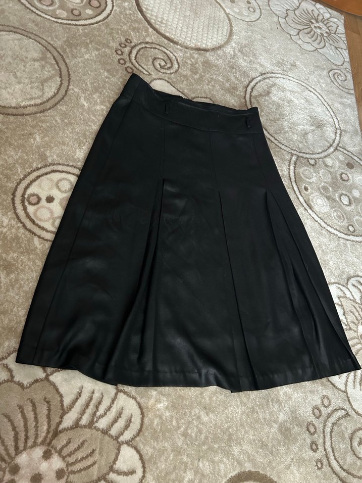 Siyah Deri simli Pileli Uzun Etek - Görsel 3