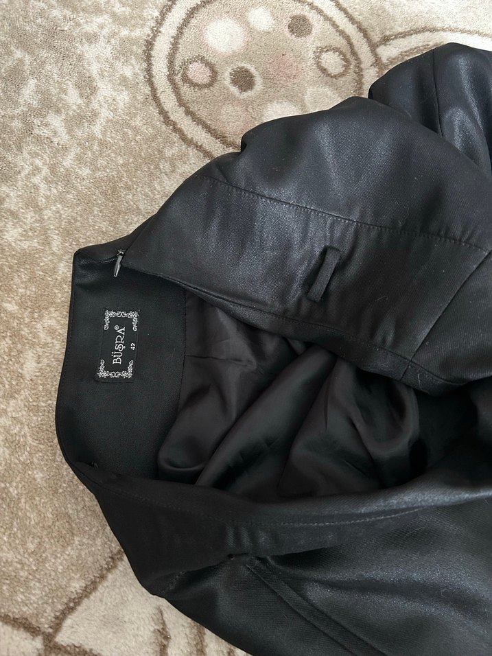 Siyah Deri simli Pileli Uzun Etek - Görsel 5