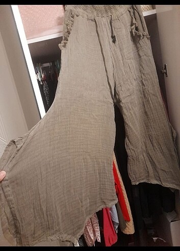 Kadın otantik keten pantolon bol paça