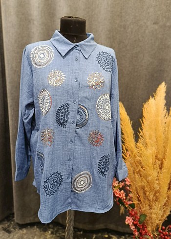 Diğer Nakışlı Uzun Kollu Denim Gömlek