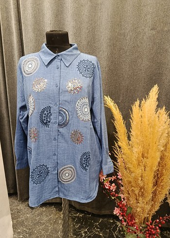 Nakışlı Uzun Kollu Denim Gömlek