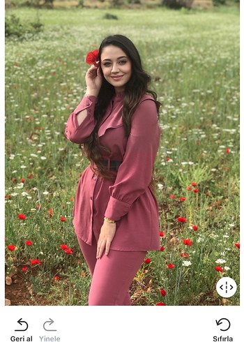 Pembe Çiçek Desenli Uzun Kadın Takım - Görsel 2