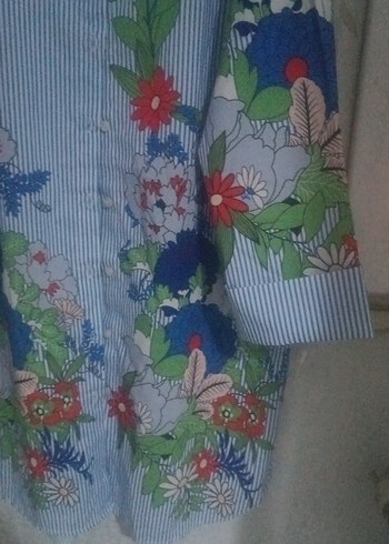 m Beden mavi Renk Çiçek Desenli Mavi Uzun Kollu Gömlek