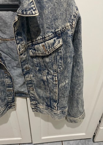 m Beden Kadın Gri Batik Desenli Denim Ceket