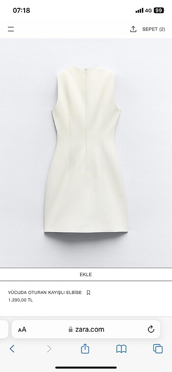 xs Beden beyaz Renk Zara Kayış Detaylı Elbise
