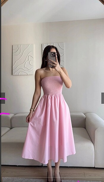 Diğer Straplez Poplin Elbise