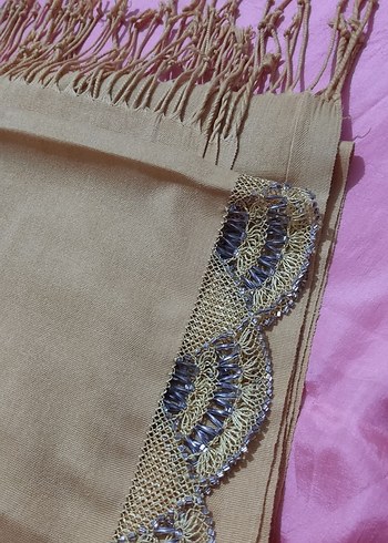 Boncuklu Bej Bohem Kadın Şal - Görsel 4