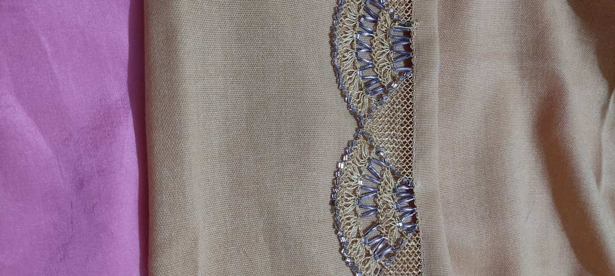 Boncuklu Bej Bohem Kadın Şal - Görsel 3