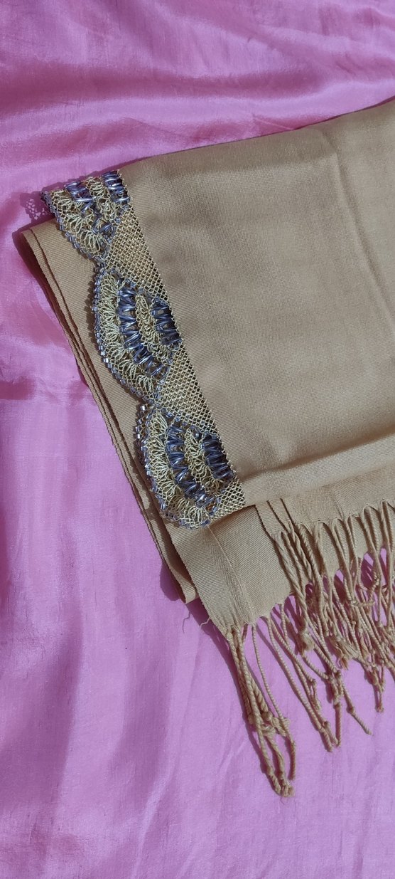 Boncuklu Bej Bohem Kadın Şal - Görsel 5