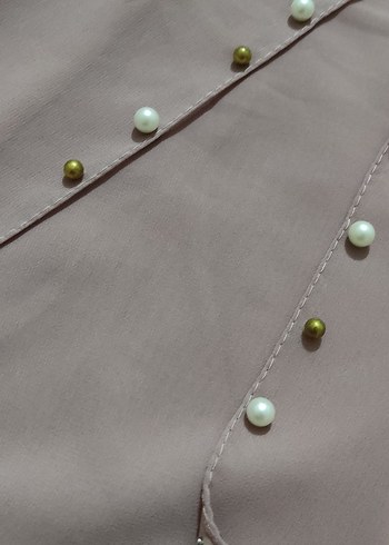 Düğmeli Bej Gri Kadın Şal - Görsel 5