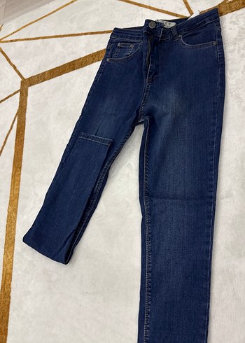 Kadın Lacivert Kürklü Midi Kot Pantolon