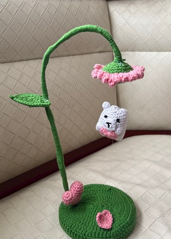 Pembe Çiçekli Örgü Oyuncağı / Masa süsü - Görsel 3