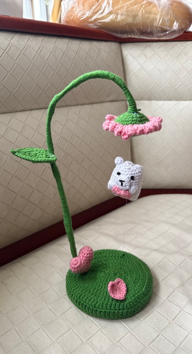 Pembe Çiçekli Örgü Oyuncağı / Masa süsü - Görsel 3