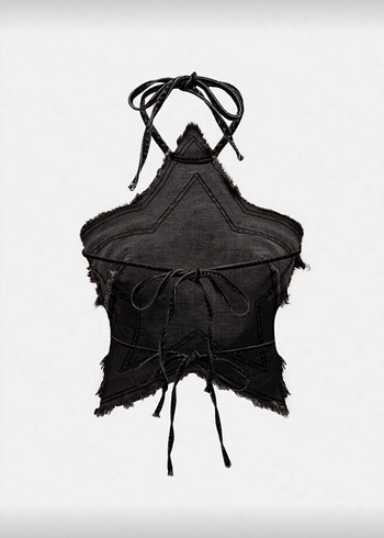 Siyah Nakışlı Denim Halter Yaka Büstiyer - Görsel 2