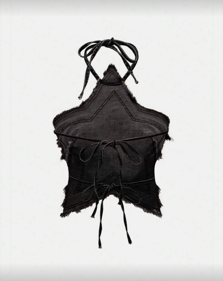 Siyah Nakışlı Denim Halter Yaka Büstiyer - Görsel 2