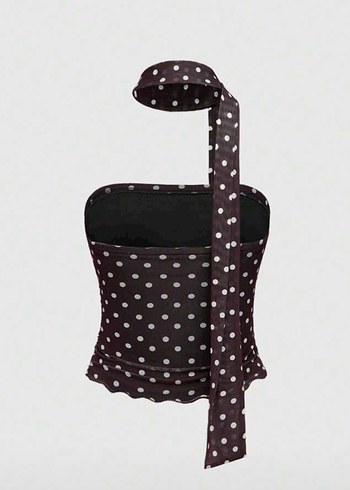 Puantiye Desenli Kahverengi Askılı Büstiyer - Görsel 2