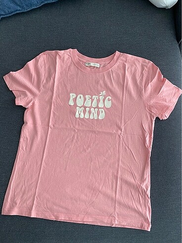 Pull&Bear Sıfır Yaka Pembe TShirt