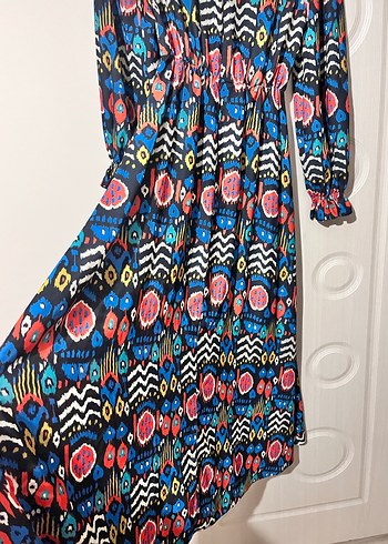 Renkli Bohem Uzun Kollu Pilili Elbise - Görsel 7