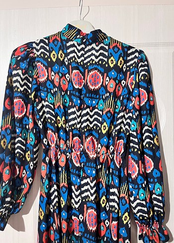 Renkli Bohem Uzun Kollu Pilili Elbise - Görsel 5