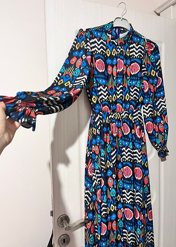 Renkli Bohem Uzun Kollu Pilili Elbise - Görsel 2