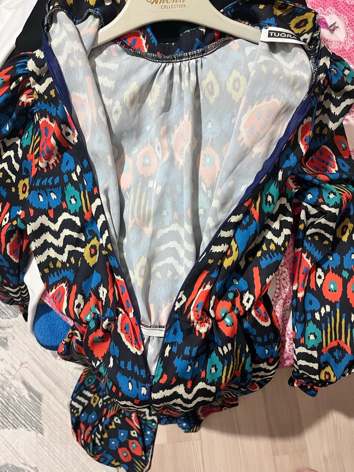 Renkli Bohem Uzun Kollu Pilili Elbise - Görsel 4