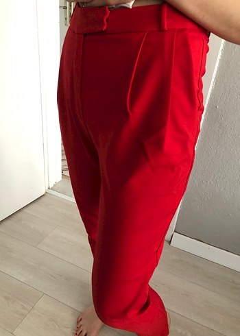 m Beden Kendinden kemerli Kırmızı Kadın Kumaş Pantolon