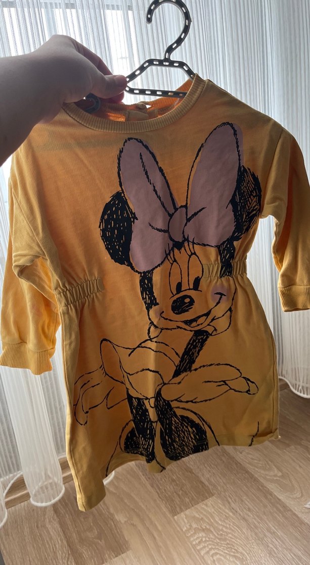 Sarı Uzun Kollu Kız Elbisesi Fiyonklu - Görsel 3