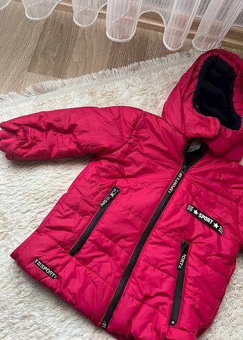 Kız Çocuk Kapüşonlu Renkli Mont - Görsel 2