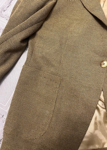 Klasik Kesim Kahverengi Keten Ceket - Görsel 6