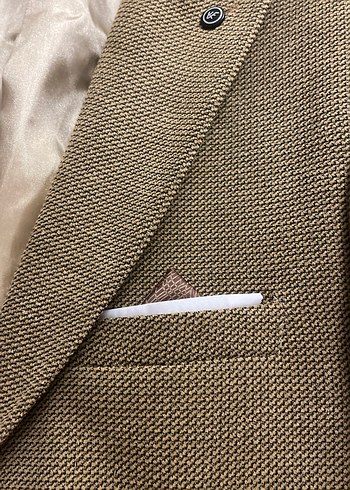 Klasik Kesim Kahverengi Keten Ceket - Görsel 10