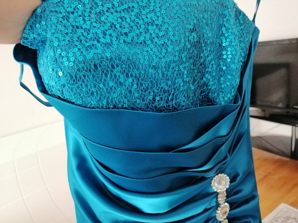 Turkuaz Drapeli Uzun Abiye Elbise - Görsel 2