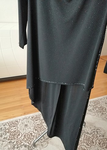 Uzun Siyah asimetrik kesim degaje yaka kadın elbise.. - Görsel 3