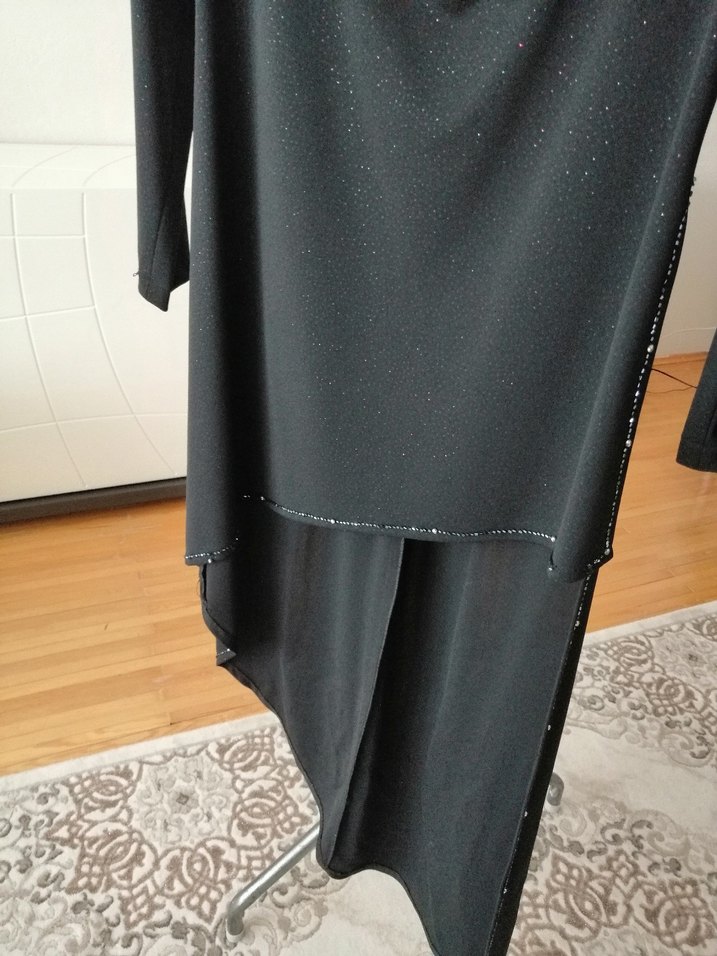 Uzun Siyah asimetrik kesim degaje yaka kadın elbise.. - Görsel 3