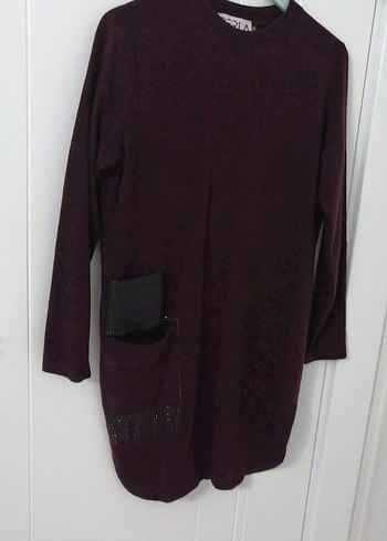 Bordo kışlık Uzun Kollu Salaş Tunik - Görsel 2